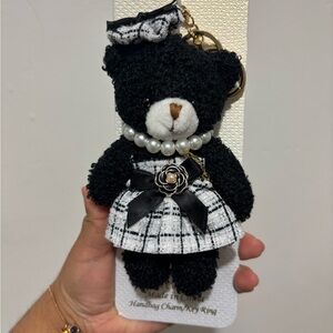 Piper K Natasha Black and White Teddy Bear Bag Charm & Keychain